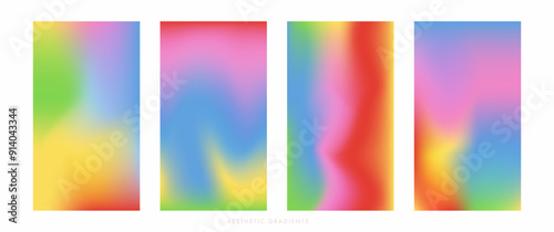 Abstract rainbow gradient color sky stories set. Multicolored clouds. Pastel colored vertical vector banner. Blurred rainbow gradient background. Simple soft light colorful backdrop for social post