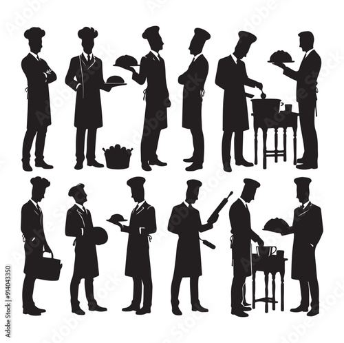 Set of Baker with Rolling Pin Black silhouette vector 