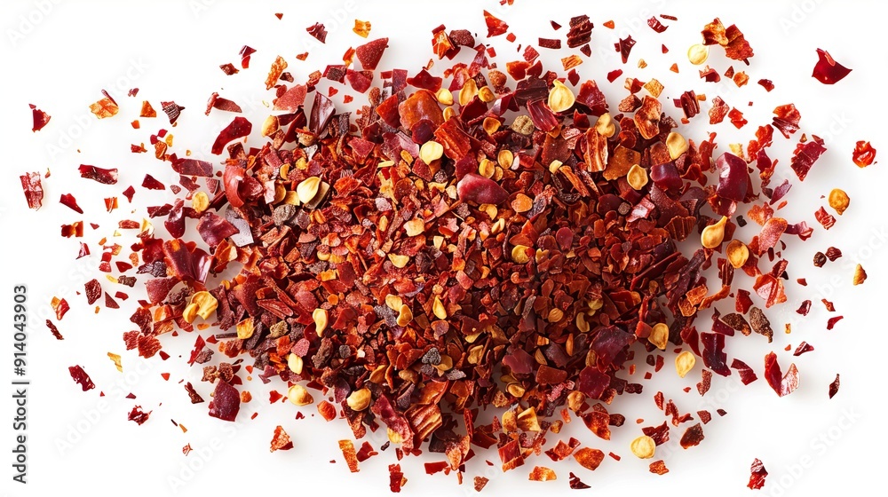 Crushed Red Pepper Flakes on White Background Crushed Red Pepper Flakes on White Background