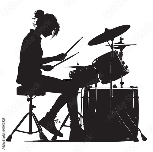 Drummer kit silhouette vector illustration.