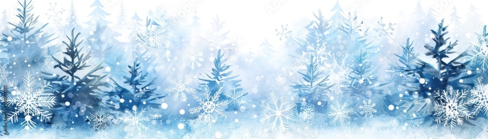 Obraz premium Watercolor Winter Forest with Snowflakes.