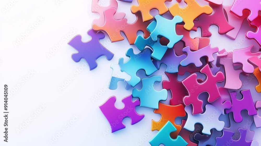 Abstract 3D Puzzle Pieces Floating in Colorful Space Abstract 3D Puzzle Pieces Floating in Colorful Space