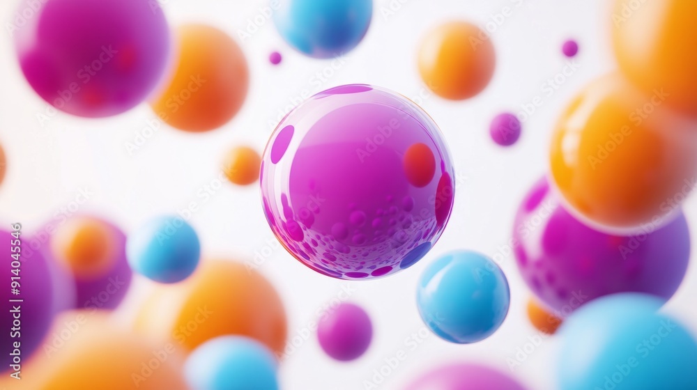 Abstract Multicolored Spheres Floating in White 3D Render - Stock Image Abstract Multicolored Spheres Floating in White 3D Render - Stock Image