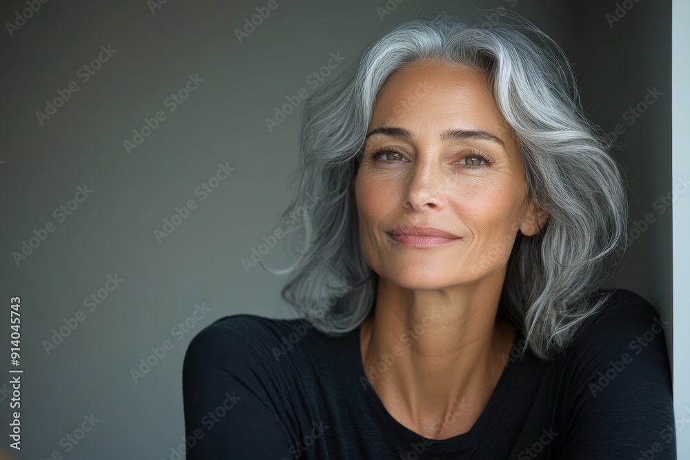 An image of a gray-haired woman posed calmly, with a serene expression, taken in natural lighting. Her gentle smile and relaxed demeanor illustrate a peaceful aging process. An image of a gray-haired woman posed calmly, with a serene expression, taken in natural lighting. Her gentle smile and relaxed demeanor illustrate a peaceful aging process.