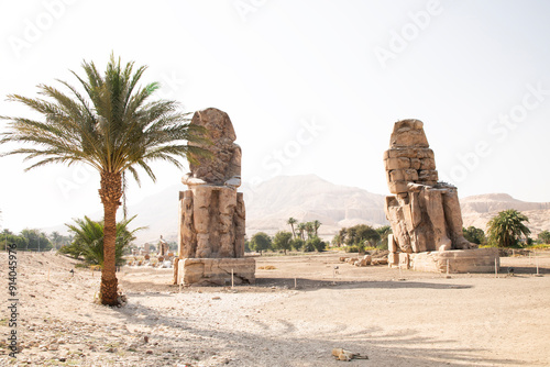 Beautiful view of the ancient Colossi of Memnon in Luxor, Egypt