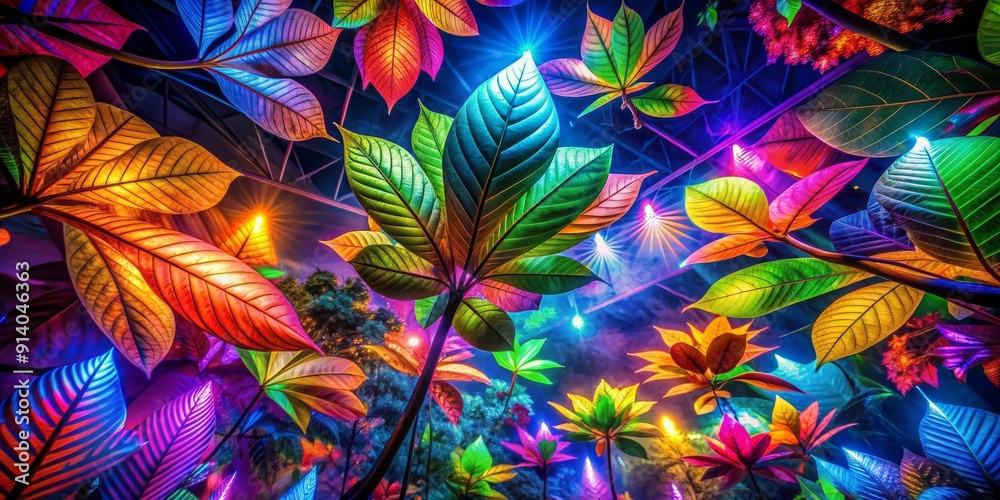 Vibrant, electric-hued leaves glow with an otherworldly intensity, suspended in mid-air, their delicate forms radiating a mesmerizing kaleidoscope of neon and fluorescent colors. Vibrant, electric-hued leaves glow with an otherworldly intensity, suspended in mid-air, their delicate forms radiating a mesmerizing kaleidoscope of neon and fluorescent colors.