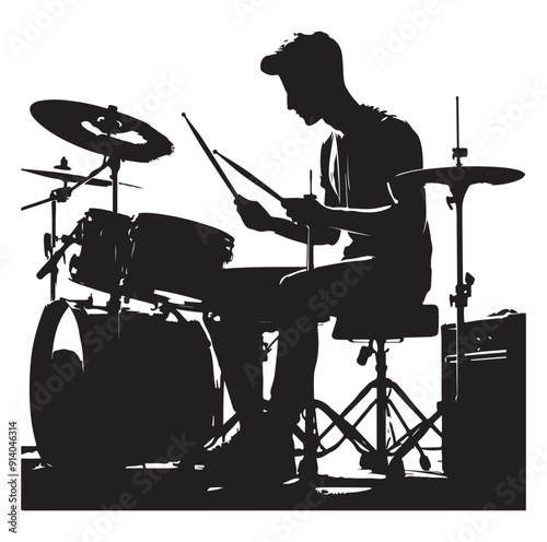 Drummer kit silhouette vector illustration.