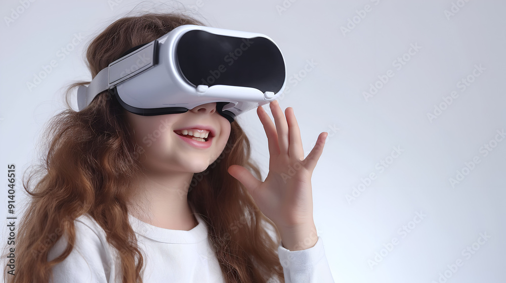 A Little Girl wearing a Virtual Reality headset to explore the metaverse A Little Girl wearing a Virtual Reality headset to explore the metaverse