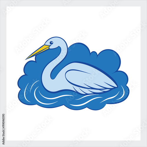  Egret lying down in river water vector illustration