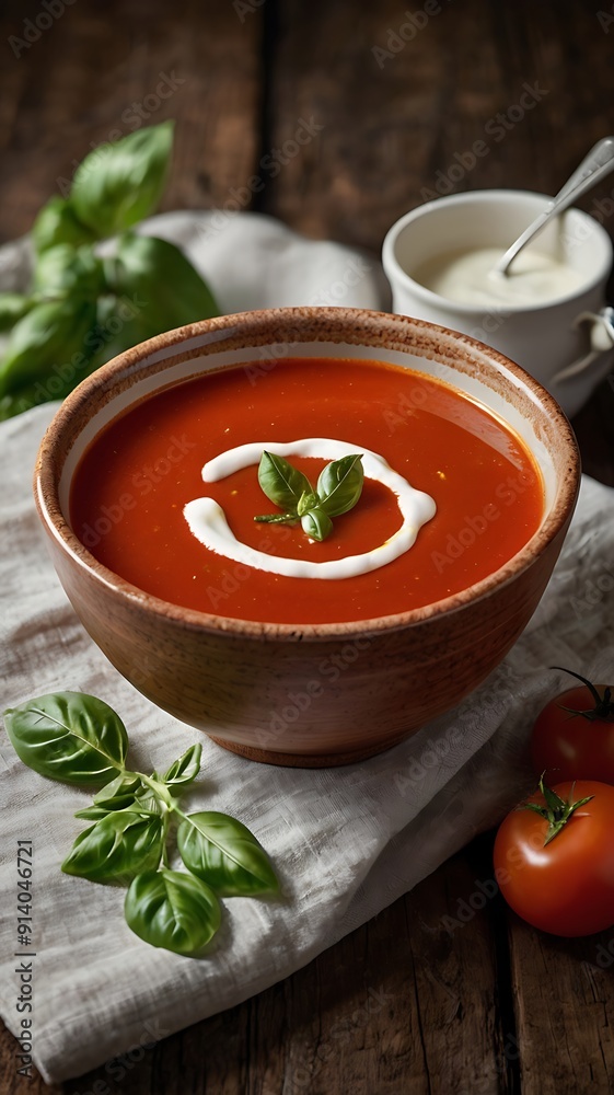 Delicious Tomato cream soup in bowl Delicious Tomato cream soup in bowl