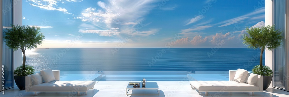 Fototapeta premium Vacation house with seascape scenic view