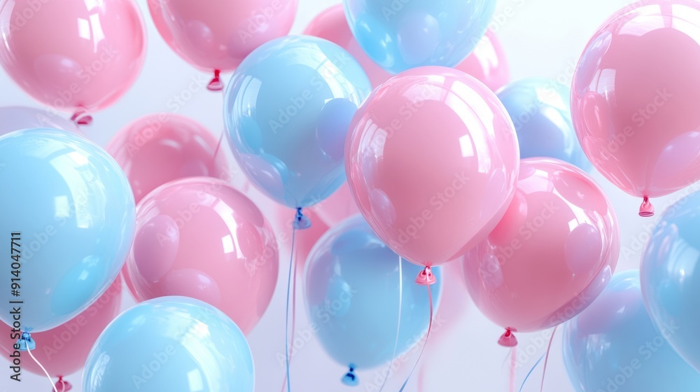 custom made wallpaper toronto digital3D Pink and Blue Pastel Balloons Floating on White Background - Stock Photo