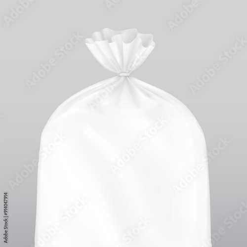 Full trash bag mockup. High realistic. Vector illustration isolated on grey background. Ready for use in presentation, advertising. EPS10.