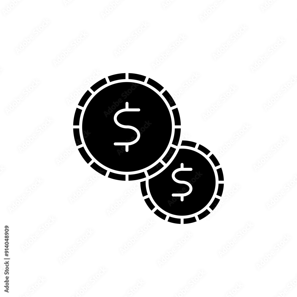 Two black and white dollar coins icon, perfect for financial, banking, business, and e-commerce projects Two black and white dollar coins icon, perfect for financial, banking, business, and e-commerce projects