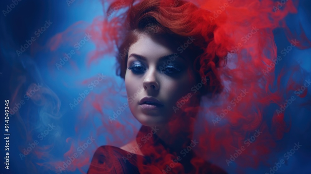 Woman with Red Hair in Smoke