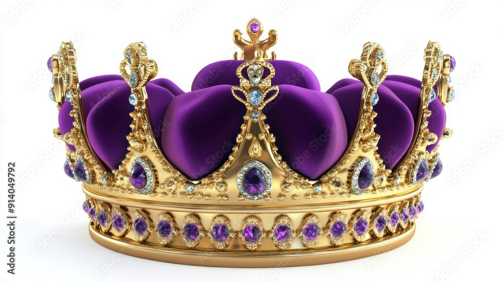 Purple and Gold Crown with Jewels - 3D Render, Isolated on White Background Purple and Gold Crown with Jewels - 3D Render, Isolated on White Background
