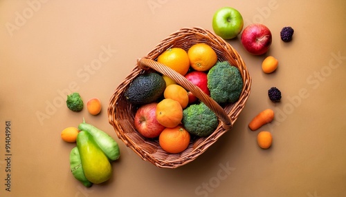 Fresh fruits and vegetables that look delicious in a basket, health food with a health concept, anthocyanin, antioxidants, smart carbohydrates, omega 3, minerals.74 photo