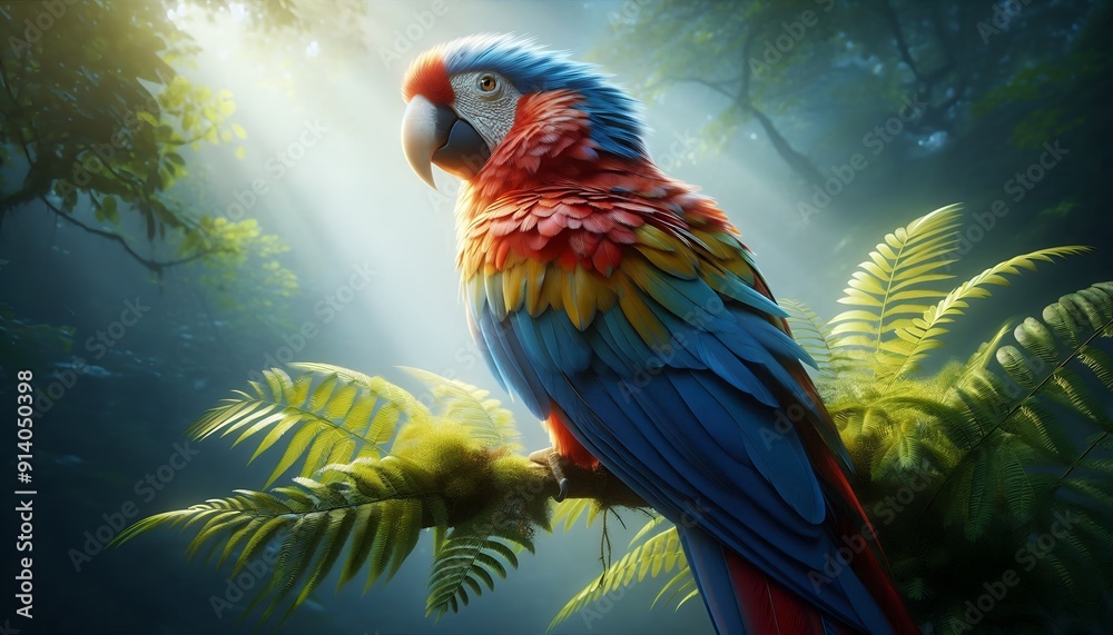 Fototapeta premium Parrot and Forest’s Vibrant Whisper