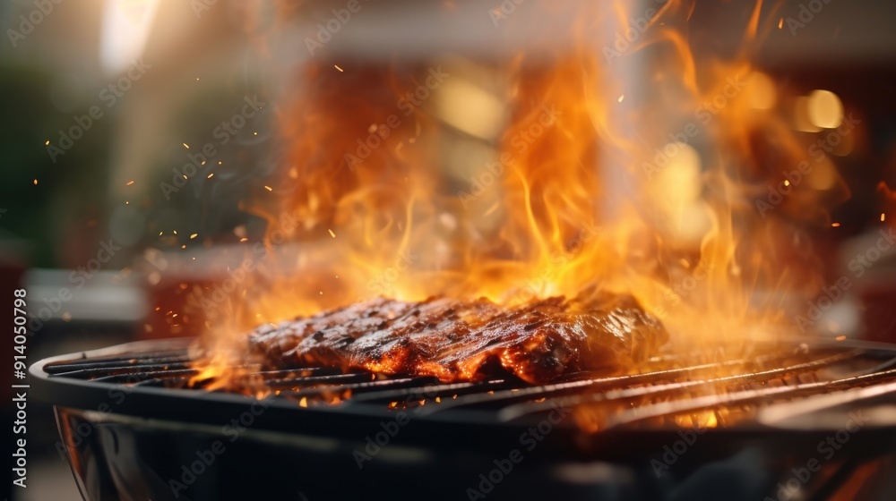 Fototapeta premium Grilled Meat on Fire