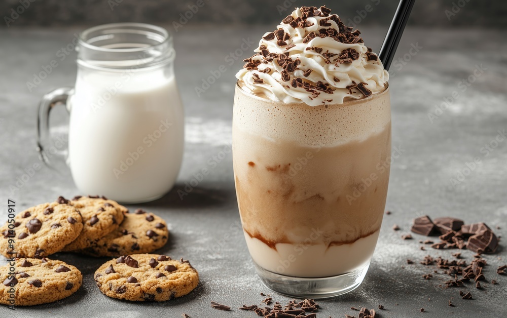 Generative AI of Luxurious Coffee Frappuccino with Cookies and Whipped Cream Concept for Gourmet Drink Photography, Cafe Menu Design, and Refreshing Beverage Ads