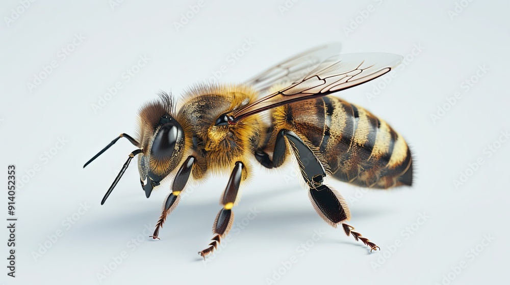 Close-up of a honeybee with wings outstretched. Close-up of a honeybee with wings outstretched.