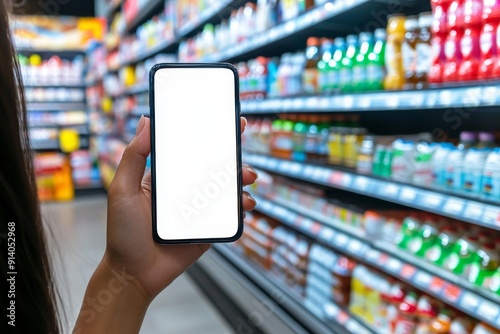 Isolated mobile phone with blank screen on drinks cabinet background.