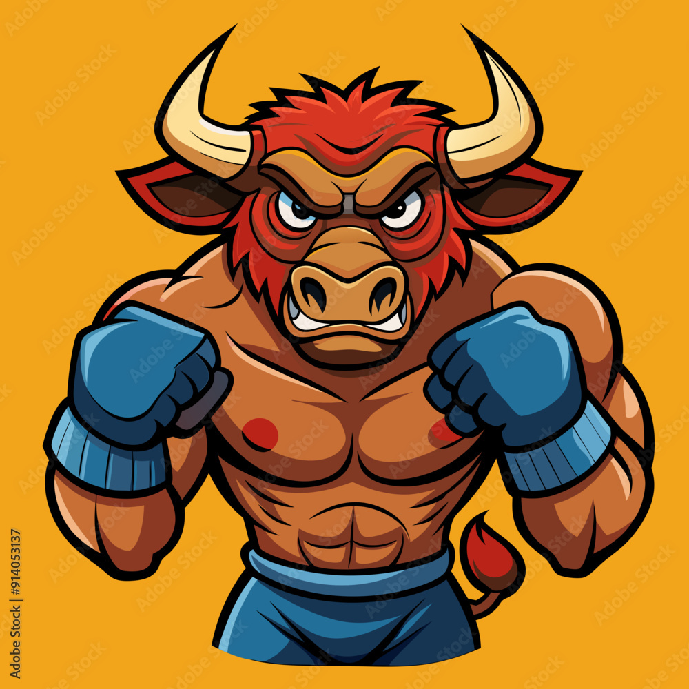 bull boxing cartoon vector illustration
