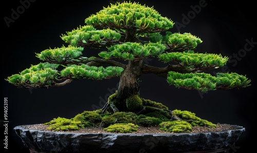 A bonsai in Broom style, with a fan-shaped, symmetrical canopy  photo