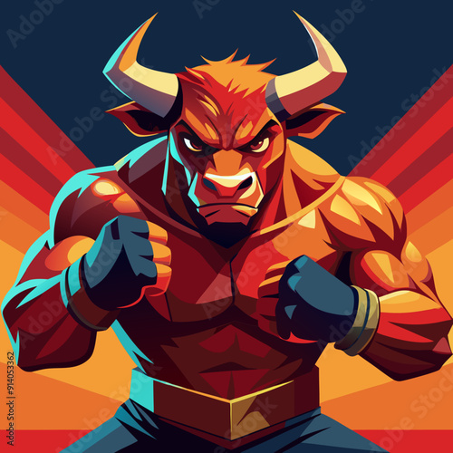 bull boxing cartoon vector illustration