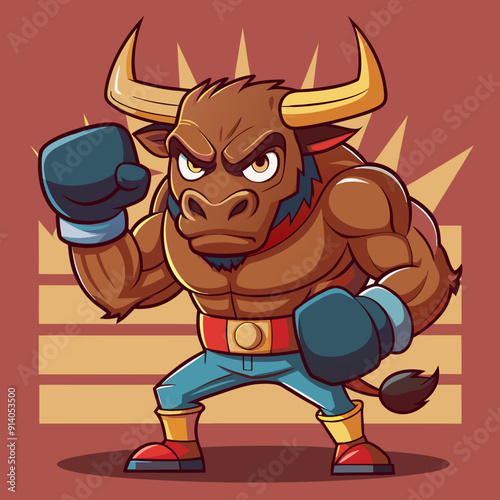 bull boxing cartoon vector illustration