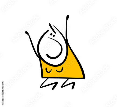 Cartoon woman is on her knees, stretching her hands to the sky and begging for mercy. Vector illustration of a female stickman aggressively shouting and swearing.