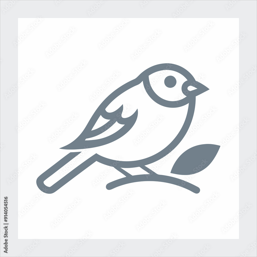 Fototapeta premium Sparrow on branch silhouette vector icon.