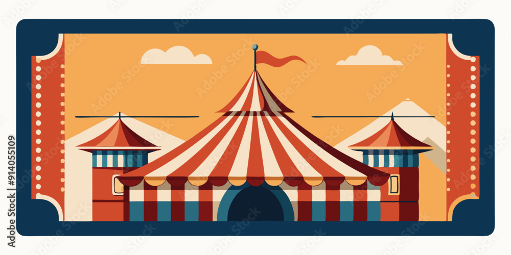 Cartoon ticket with circus to enter with empty text frame, vector Cartoon ticket with circus to enter with empty text frame, vector