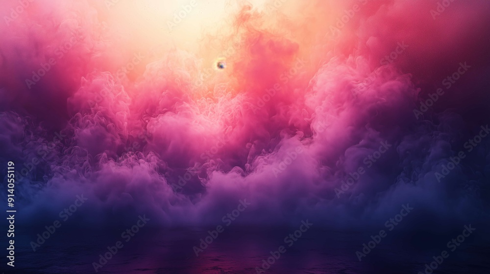 Naklejka premium Abstract background featuring vibrant purple and pink smoke billowing to resemble clouds, creating a dreamy and ethereal atmosphere