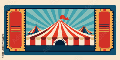 Ticket with circus for the performance with empty frame for text, vector illustration