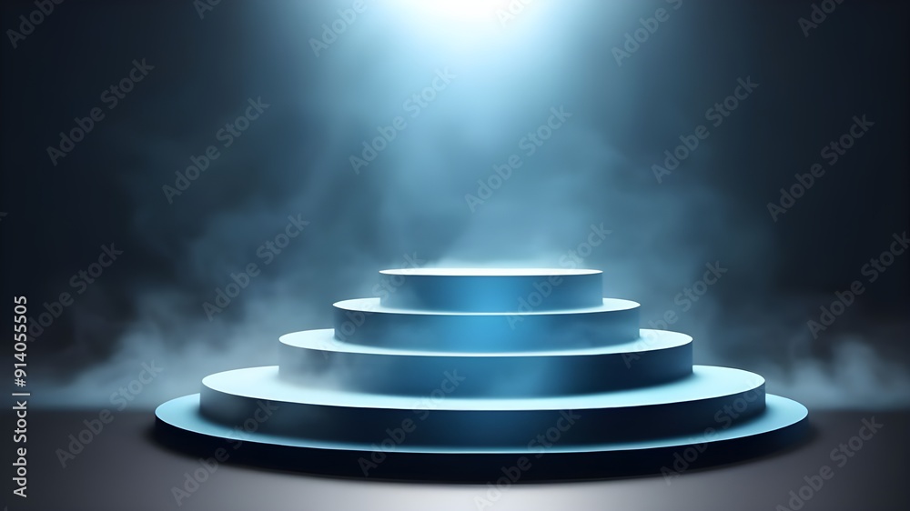 Obraz premium Sky Blue podium smoke spotlight stage 
