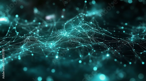 Abstract futuristic background with glowing dots and lines forming a plexus structure, representing the concept of technology, science and big data