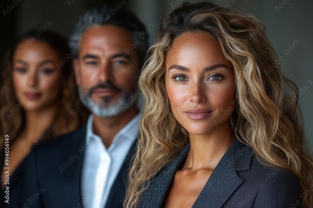 chiaroscuro portrait of diverse business team dramatic shadows sculpt faces conveying strength and determination sleek modern setting emphasizes professionalism