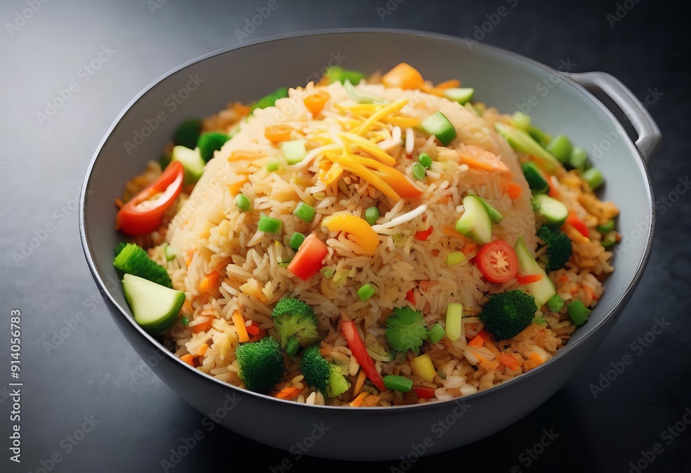 Overhead view-delicious vegetarian fried rice Overhead view-delicious vegetarian fried rice