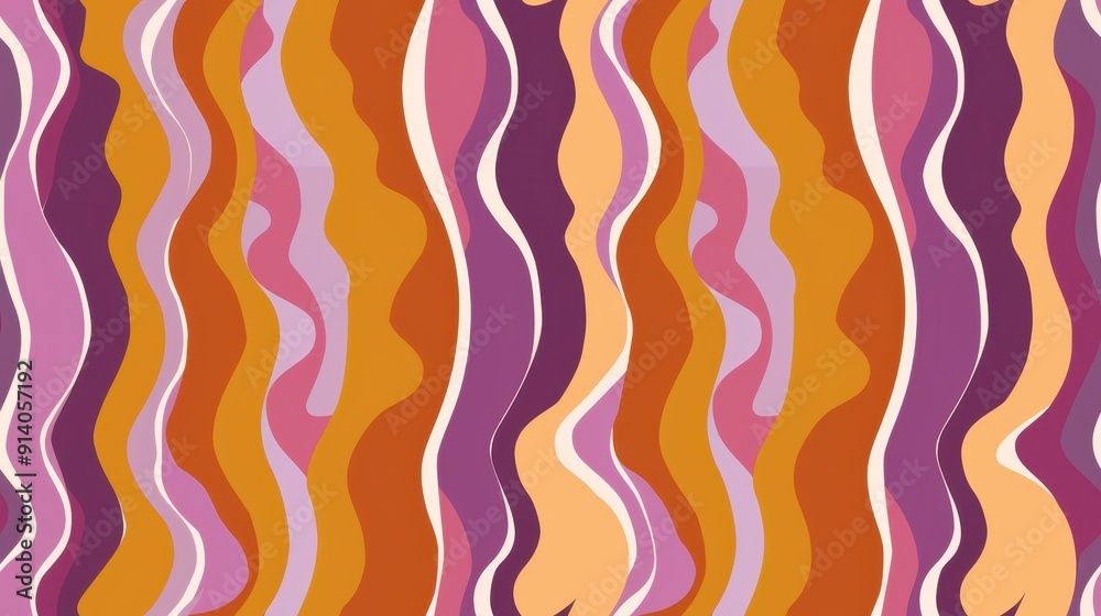 Seamless pattern with wavy lines in warm earth tones of brown, orange, and beige. Retro-inspired design perfect for vintage-themed projects.
