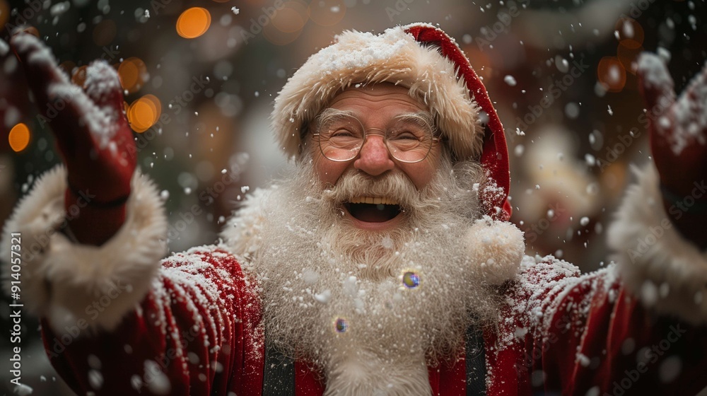 Happy santa claus throwing snow up in the air Happy santa claus throwing snow up in the air