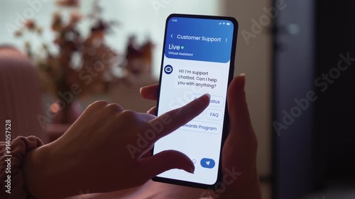 Live chat with the customer service chatbot. Artificial intelligence assistant provides online support for client of a business. Fictional Interface.