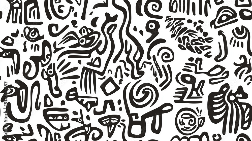 Seamless pattern featuring ancient tribal symbols Seamless pattern featuring ancient tribal symbols