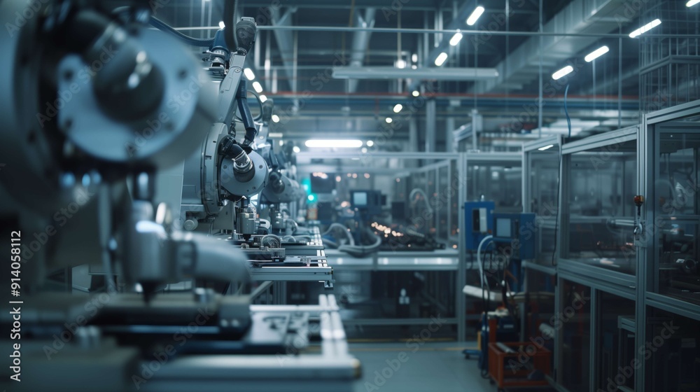 Modern industrial production line with robotic