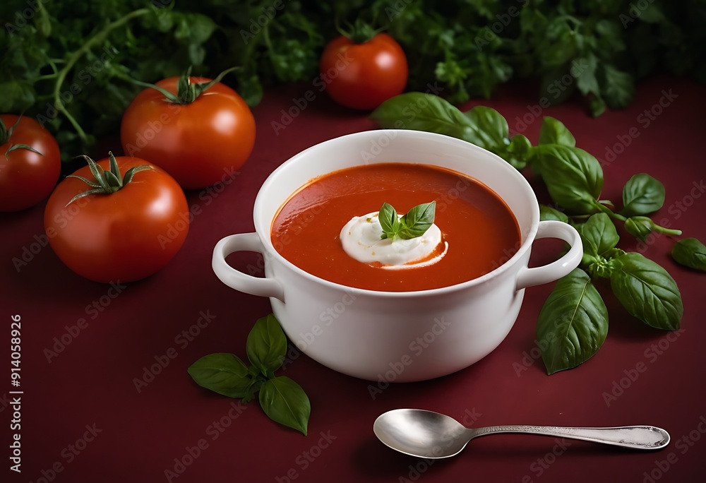 Delicious Tomato cream soup in bowl