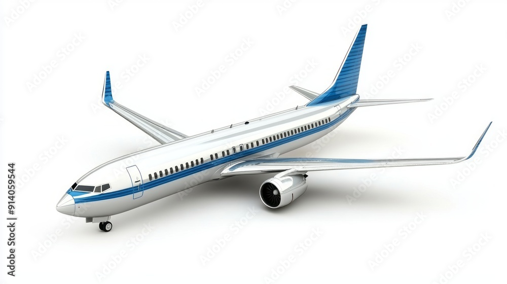 3D Silver and Blue Airplane - Realistic Render Isolated on White Background 3D Silver and Blue Airplane - Realistic Render Isolated on White Background