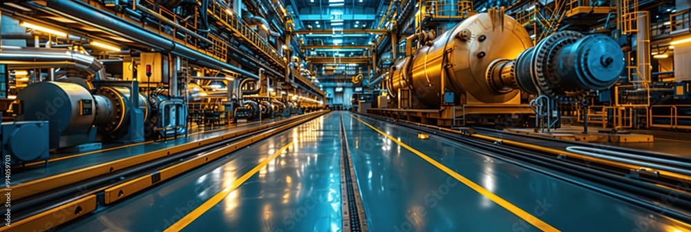 Obraz premium Industrial Factory Interior with Machinery and Piping