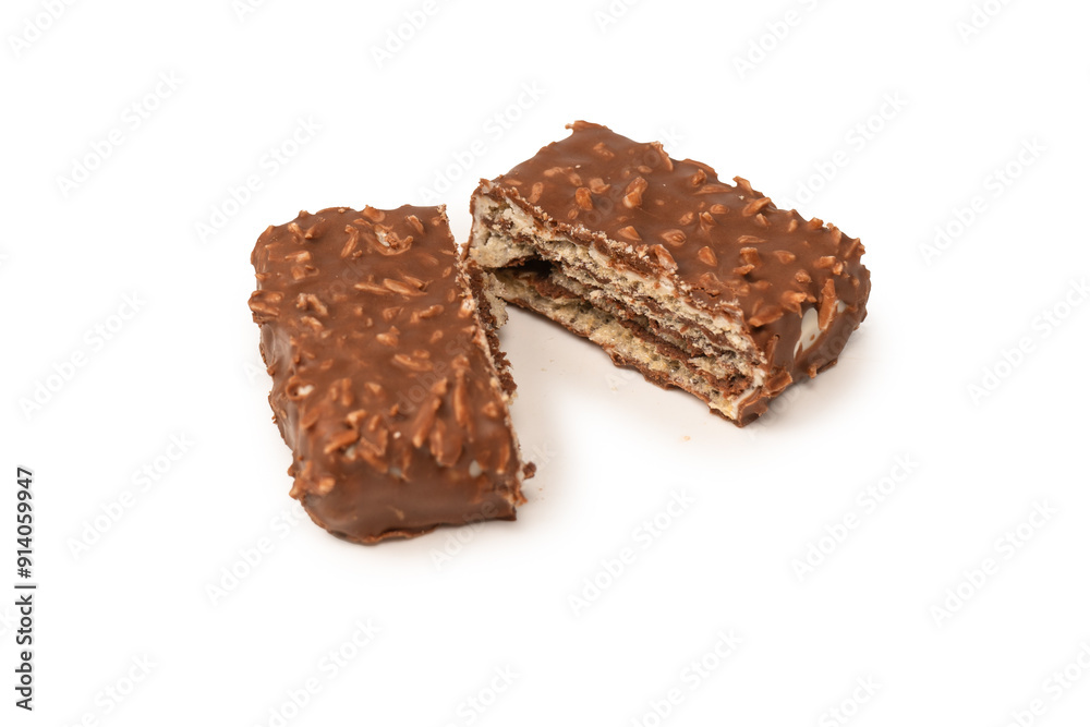 Chocolate coconut wafer bar isolated on white background. Chocolate coconut wafer bar isolated on white background.
