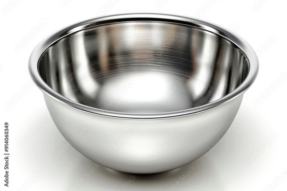 A shiny, stainless steel bowl photographed on a white background. The bowl has a smooth, polished surface and reflects light beautifully, showcasing its clean and sleek design. A shiny, stainless steel bowl photographed on a white background. The bowl has a smooth, polished surface and reflects light beautifully, showcasing its clean and sleek design.