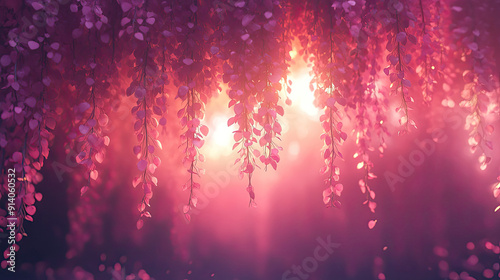 Fototapeta Naklejka Na Ścianę i Meble -  Elegant colorful with vibrant flower hanging branches illustration background. Bright color 3d abstraction wallpaper for interior mural, Generated by AI	
